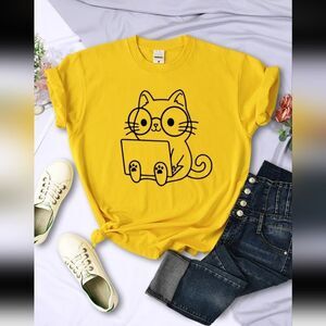 Laptop Kitten with Glasses Academic Feline